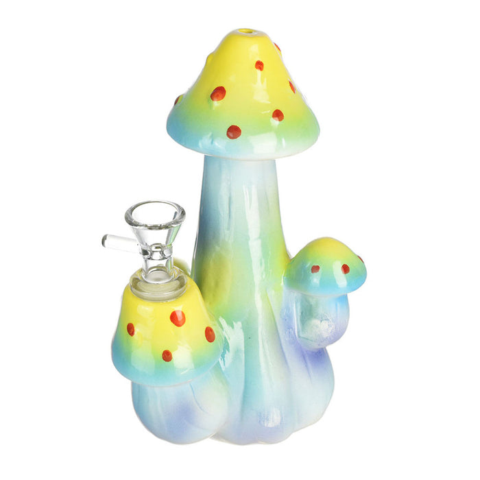 Peaceful Mushroom Cluster Ceramic Water Pipe | 7.25" | 14mm F