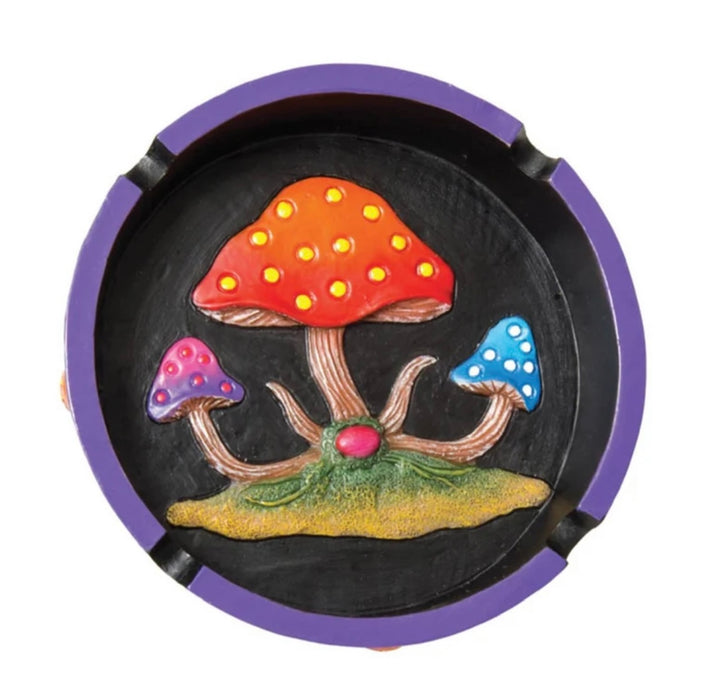 Mushroom Round Polyresin Ashtray | 4.25" PURPLE TRI COLOR