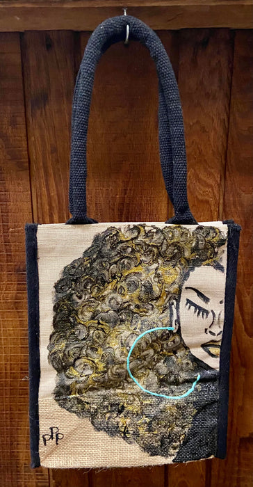 PPP Artwork Hand Painted Small Tote with Black trim- BIG GOLD FRO SIDE DO