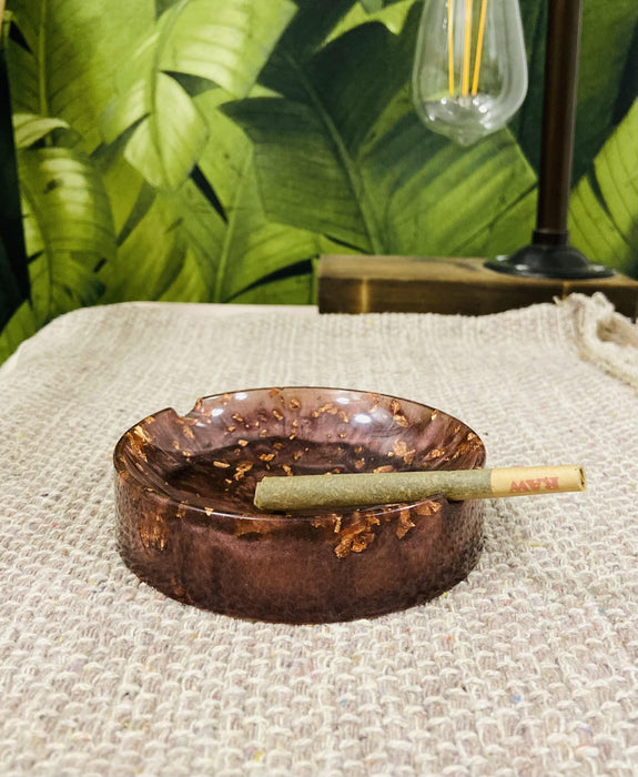 Soleil Bris Small Dark Purple with Gold Speckled Hand Made Resin Round Ashtray