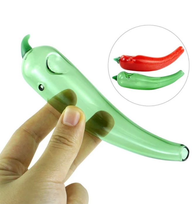 Mini Green Chili Pepper Smoking Glass Pipe in green