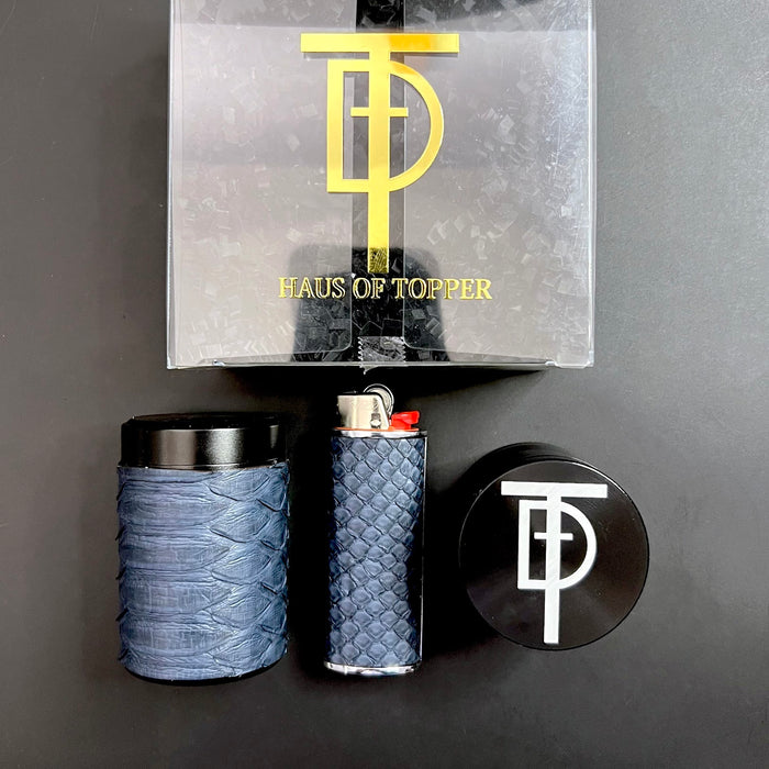 Haus of Topper Objects Navy Python black cainster/classic lighter gift set