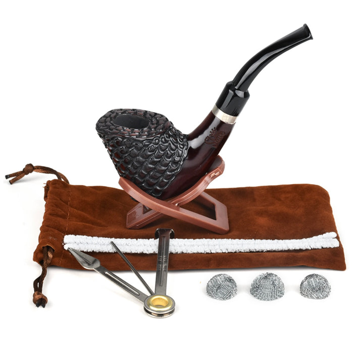 Pulsar Shire Pipes Standing Carved Scales Wood Smoking Pipe | 5.5"