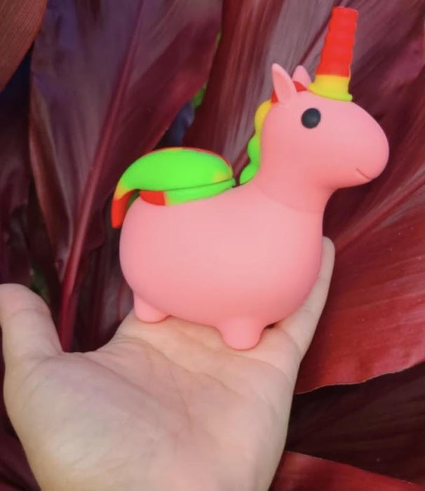 Pink Silicone Unicorn Shaped Hand Pipe with Glass and colorful tail