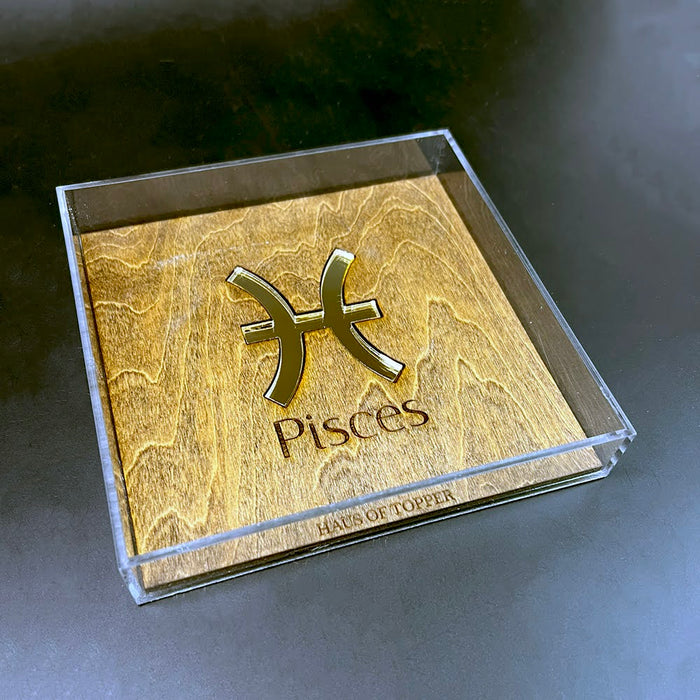 Haus of Topper Objects Pisces Wood & Gold Mirrored Acrylic Rolling Tray