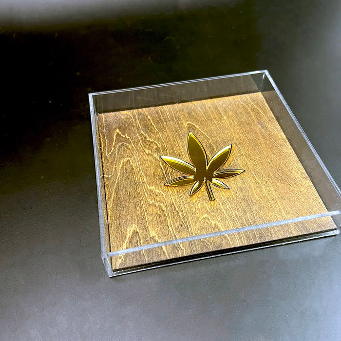 Haus of Topper Objects Canna Leaf Wood & Gold Mirrored Acrylic Rolling Tray