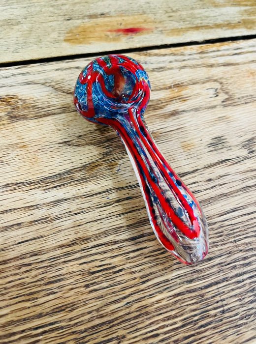 Simple Worked Spoon Pipe | 3.25"-3.5" | RED STRIPIE