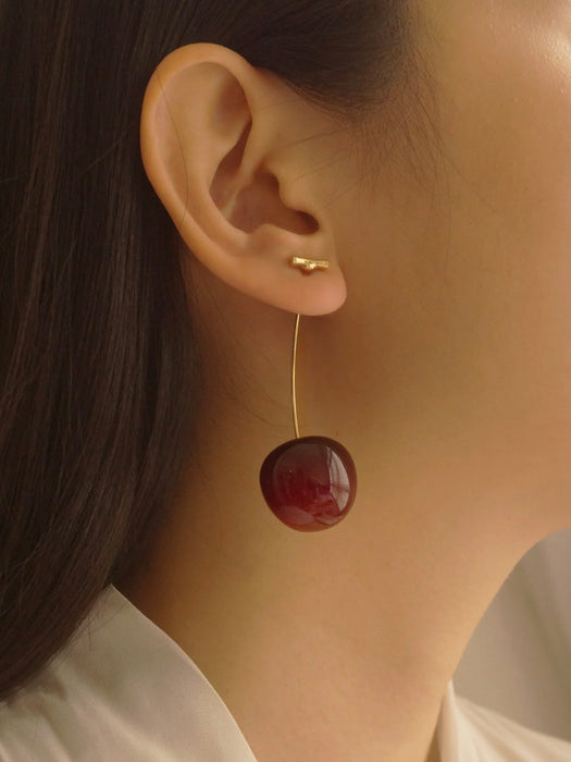 BURNING LOVE Gold Stem Cherry Earrings