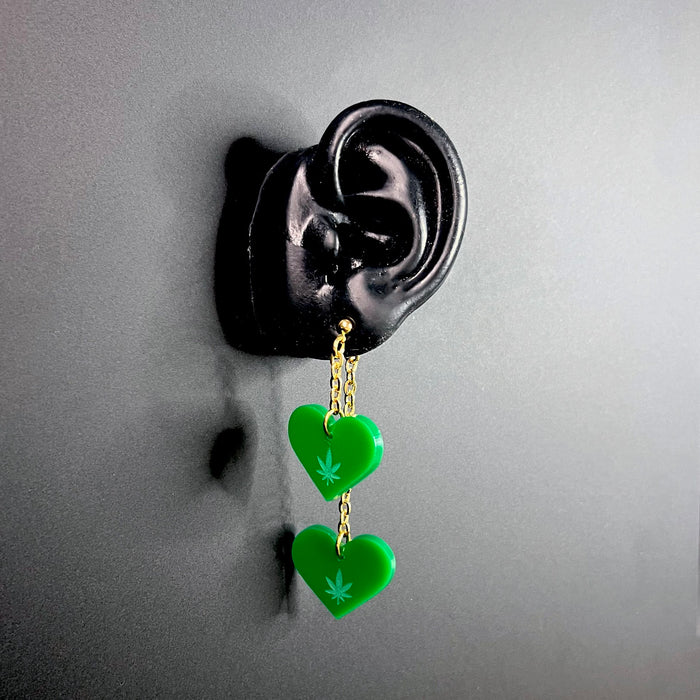 Haus of Topper Objects Canna Flower Love Earrings in Green (Front + Back)