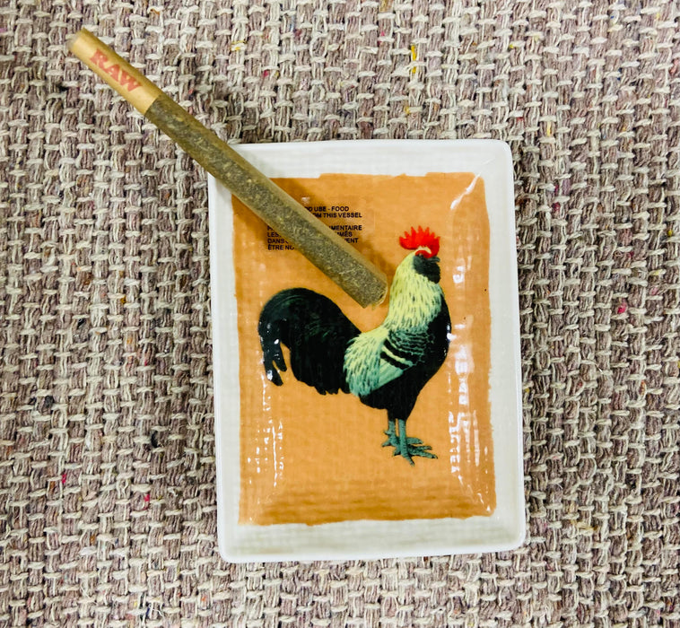 HAPPY BUDS Orange Happy Rooster Small Ceramic Tray