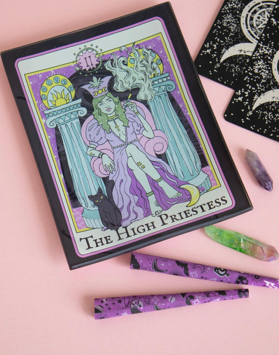 CANNA STYLE HIGH PRIESTESS TAROT CARD ROLLING TRAY (unbreakable glass)