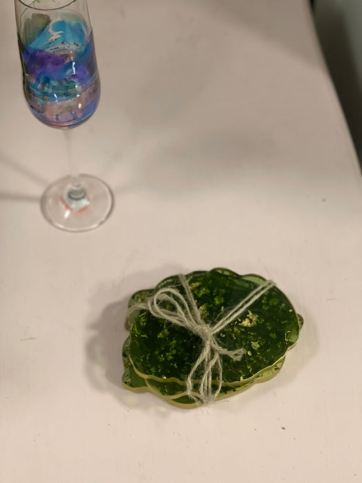 Soleil Bris Hand Made Resin Agate Coasters Set of 4 - Green