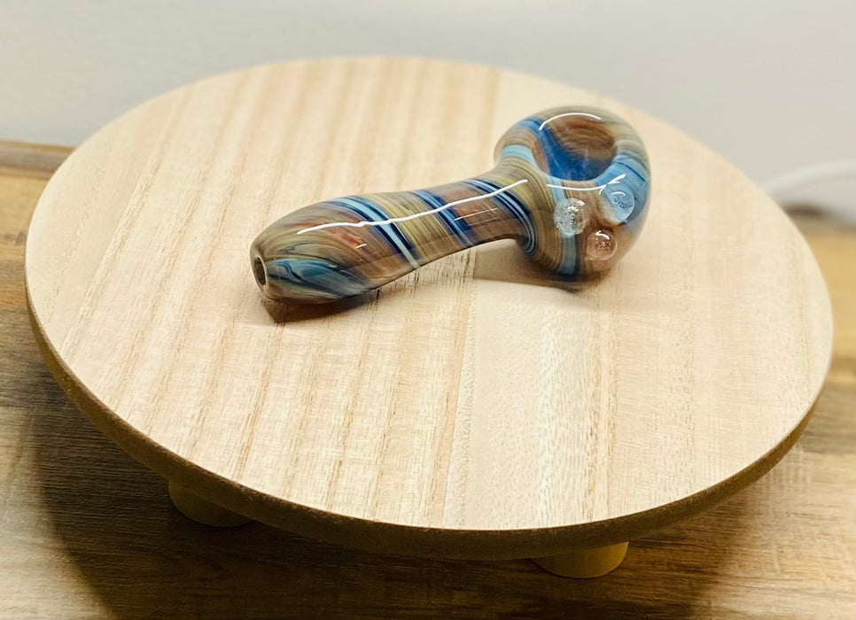Happy Buds Blue with Brown glazed design Hand blown Glass Spoon Pipe