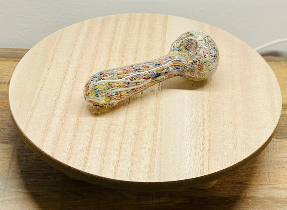 Happy Buds Rainbow Glazed design Hand blown Glass Spoon Pipe