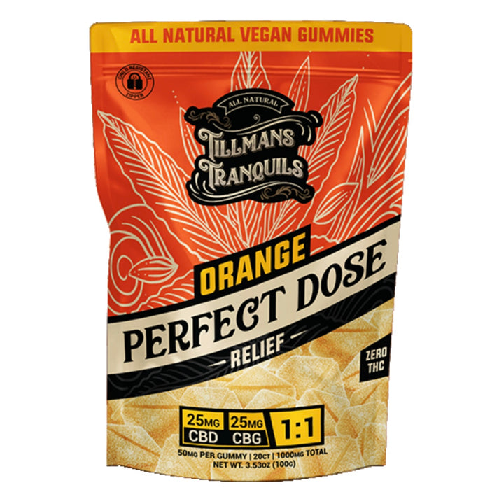 TILLMANS TRANQUILS Orange Relief CBD:CBG Perfect Dose Gummies (No THC)