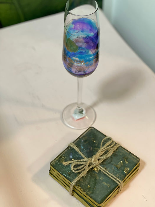 Soleil Bris Hand Made Resin Agate Coasters Set of 4 - Charcoal