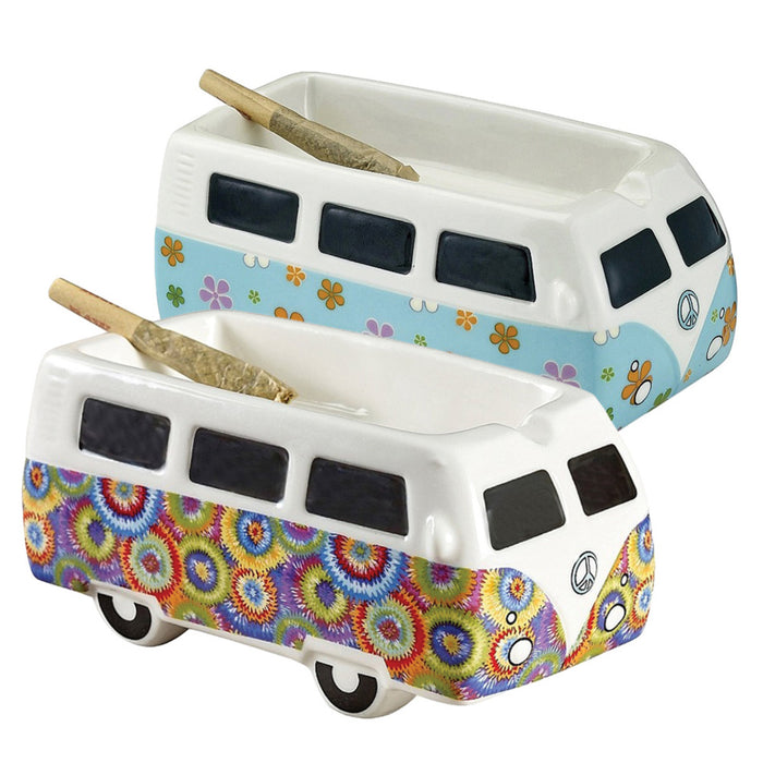 Vintage Hippie Bus Ceramic Ashtray | 5.25" Flower Power