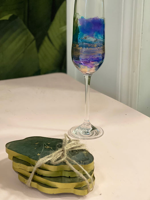 Soleil Bris Hand Made Resin Agate Coasters Set of 4 - Grey