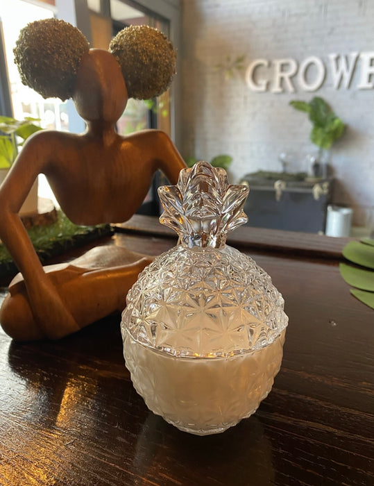 TRUE GROWF PINEAPPLE SAGE SCENTED CANDLE in Pineapple Glass Holder