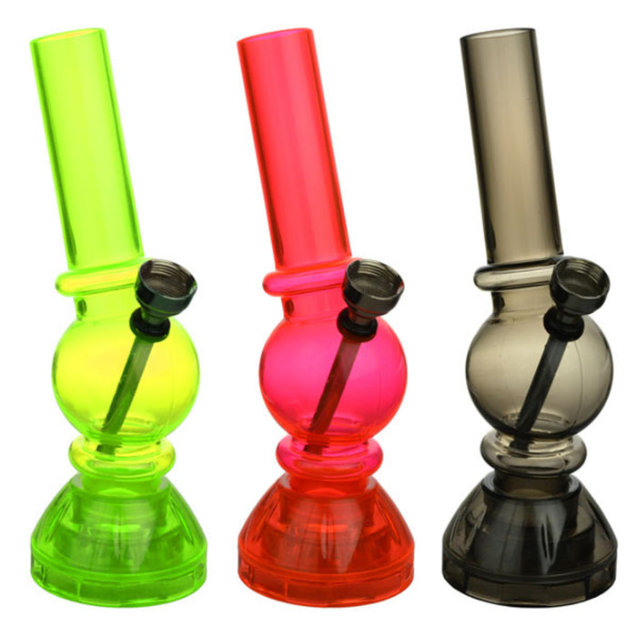 Angled Mini Acrylic Water Pipe w/ Grinder Base - 6.5" GREEN