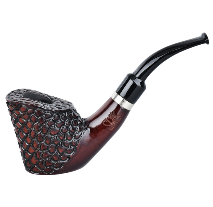 Pulsar Shire Pipes Standing Carved Scales Wood Smoking Pipe | 5.5"