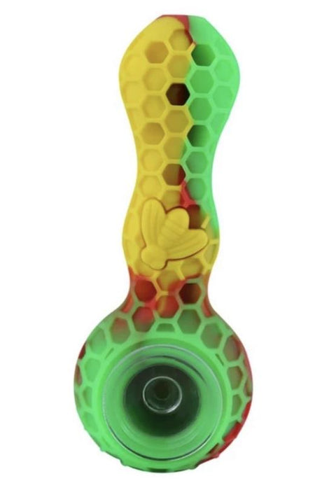 Honeycomb Design Unbreakable Food Grade Silicone Straw Hand Pipe with Glass Bowl - Rasta Vibes