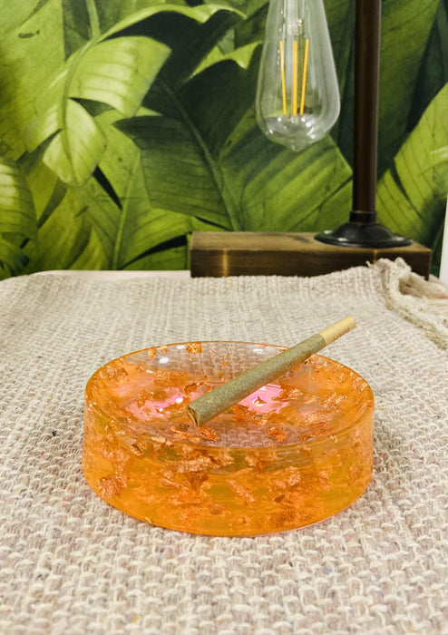 Soleil Bris Small Orange with Gold Speckled Hand Made Resin Round Ashtray