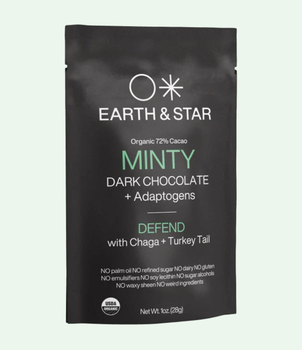 EARTH AND STAR Minty Chocolate Bar - Dark Chocolate + functional mushroom extracts