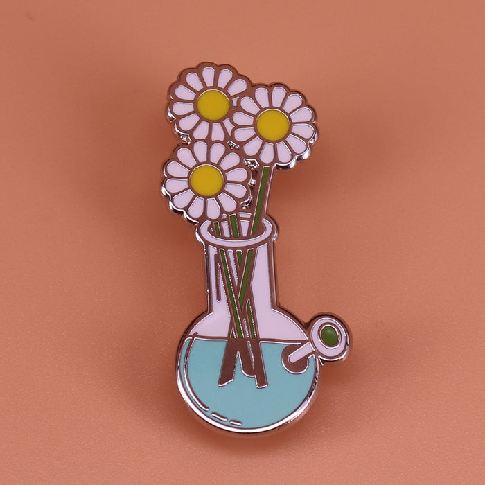 Happy Buds Cute Daisy Vase Beaker Water Bong Brooch Pin