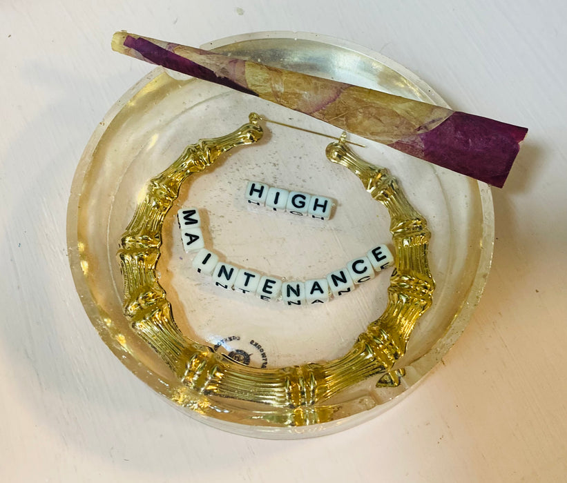 D and S Craftworks Hand Made Bamboo Hoop Resin Ashtray "High Maintenance"