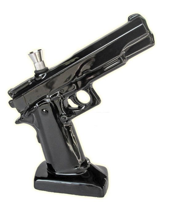 Happy Buds Ceramic .45 Pistol Shaped Water Pipe - 8.5"
