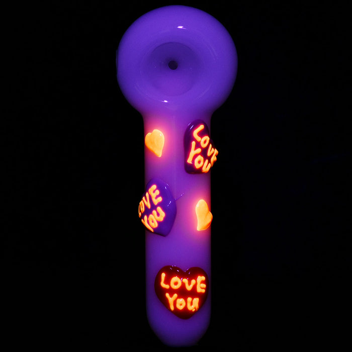 Valentine's Hearts Glow In The Dark Glass Spoon Pipe | 5"