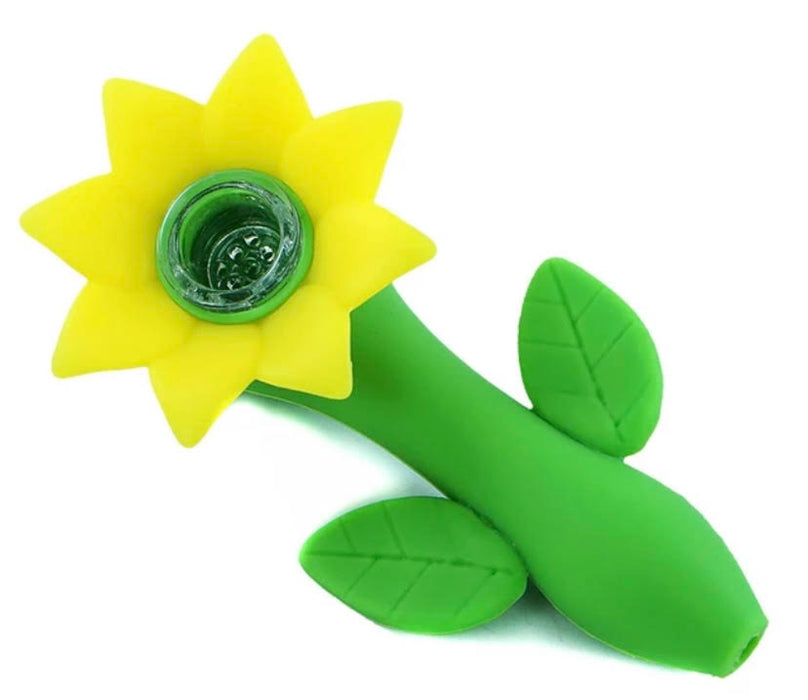 Sun flower Silicone  Smoking Pipe with Glass bowl "Yellow"