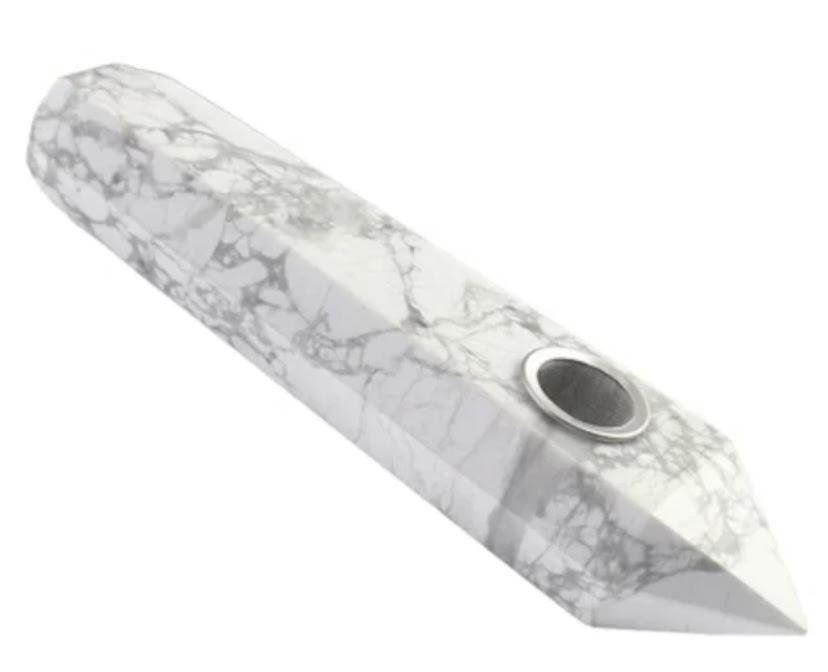 Small Rough Quartz Stone Pipe in Marble white with grey