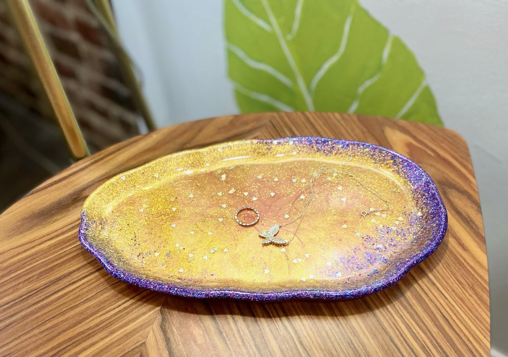 Soleil Bris Purple with Yellow and Gold Speckled Hand Made Resin Rolling Tray