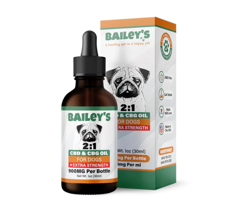 Bailey's Extra Strength 2:1 CBD & CBG Oil For Dogs 900mg