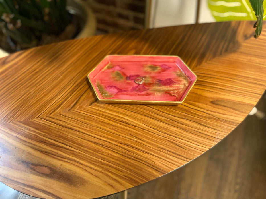 Soleil Bris Hand Painted Swirl Ceramic Rolling Tray - Pink with Gold