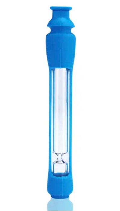 Portable One Hitter with Colorful Silicone Covered Pipe in Blue 4"