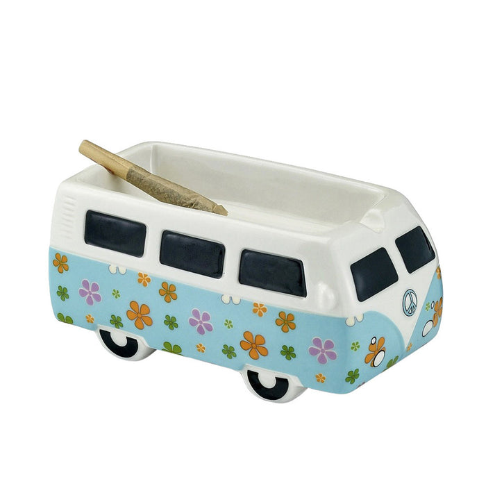 Vintage Hippie Bus Ceramic Ashtray | 5.25" Flower Power