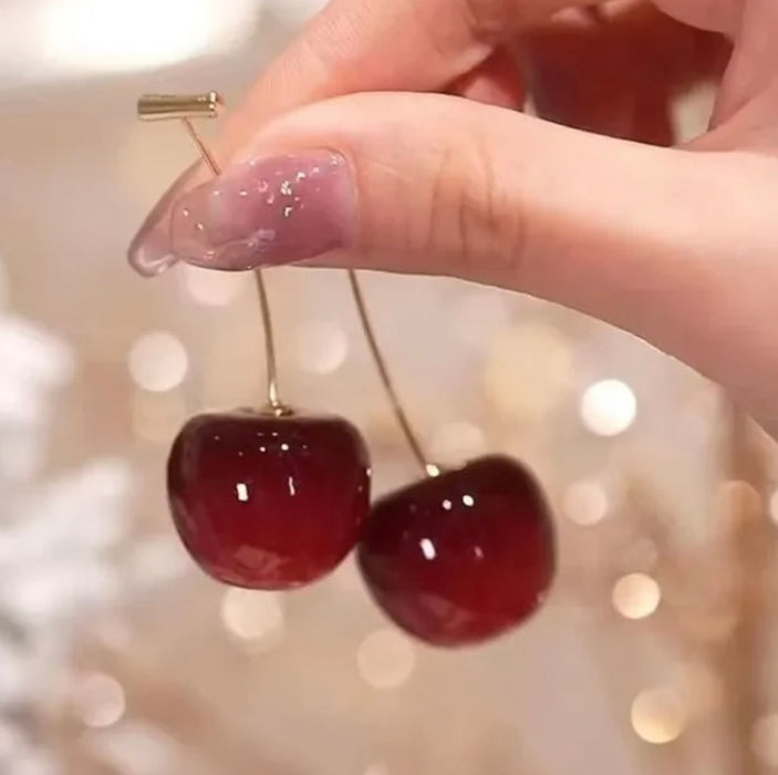 BURNING LOVE Gold Stem Cherry Earrings