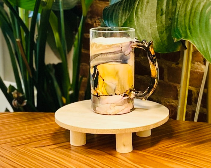 Soleil Bris Tall Glass Yellow with brown, black and gold Hand Made Single Beer Mug