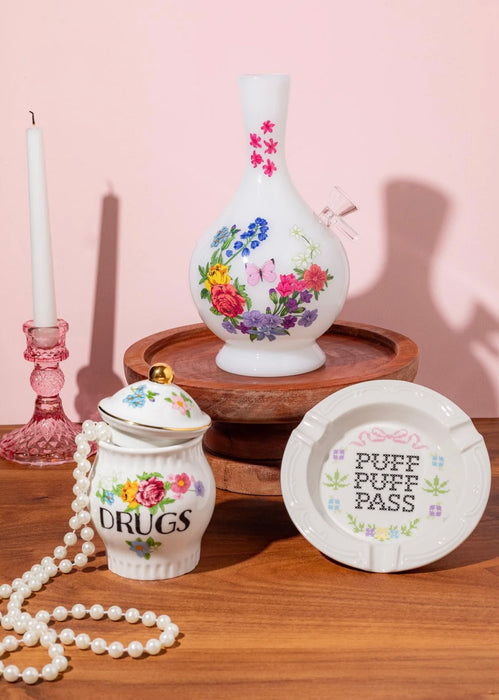 CANNA STYLE CROSS STITCH ASHTRAY