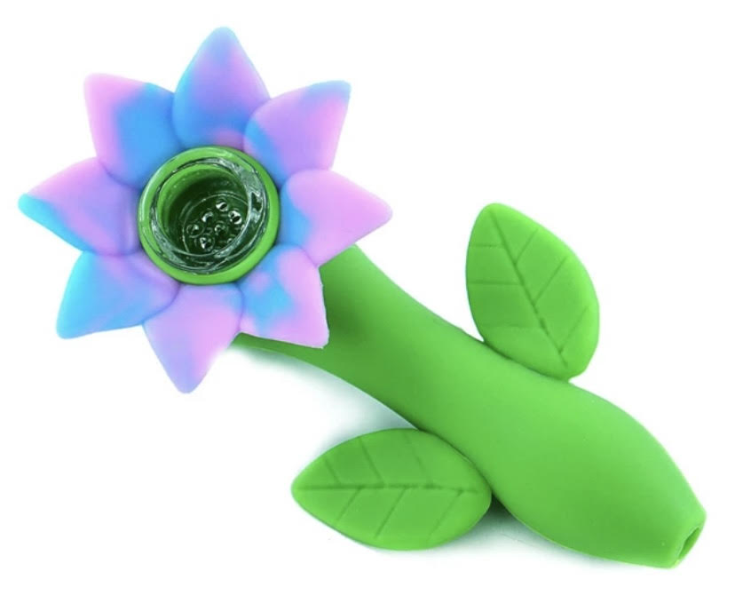 Sun flower Silicone  Smoking Pipe with Glass bowl "Purple with Blue"