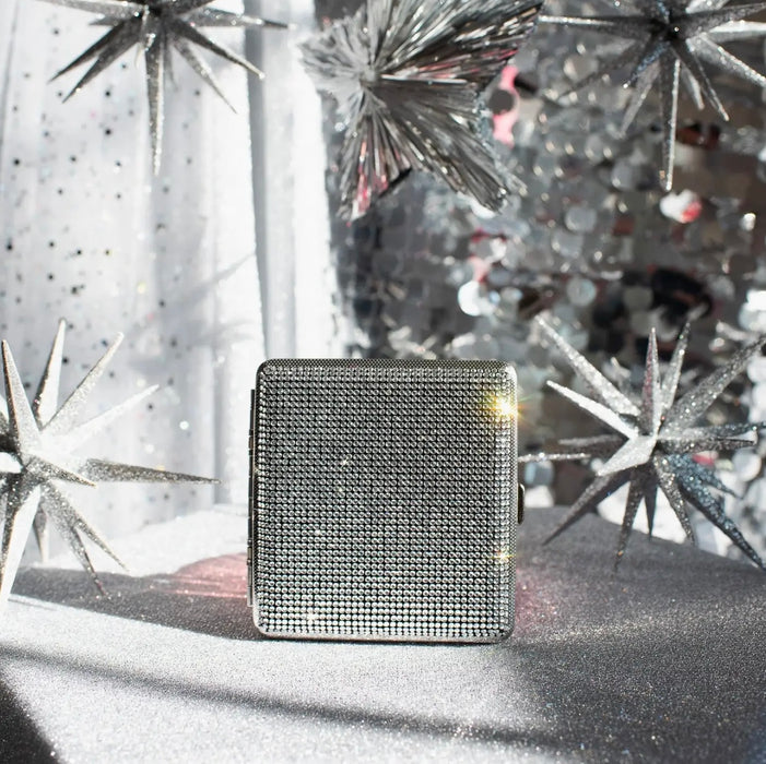 BURNING LOVE Rhinestone Cig Case- Silver