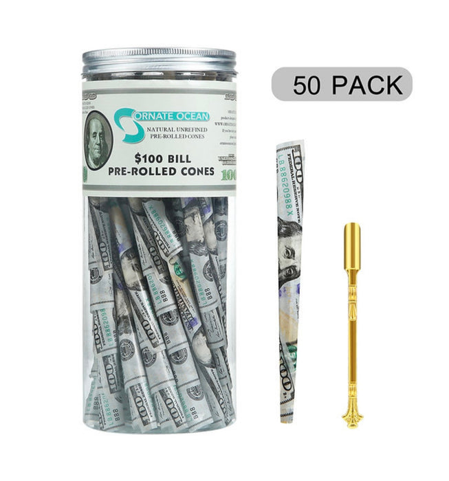 Ornate Ocean Pre Rolled Cones 50 Pack (DOLLAR BILLS)