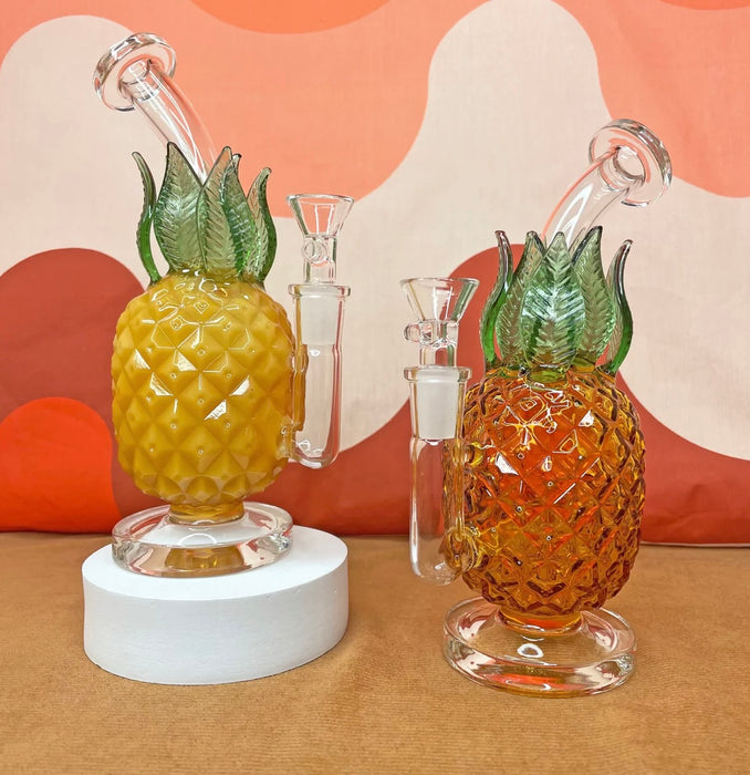 Burning Love Pineapple Water Pipe- Amber Glass