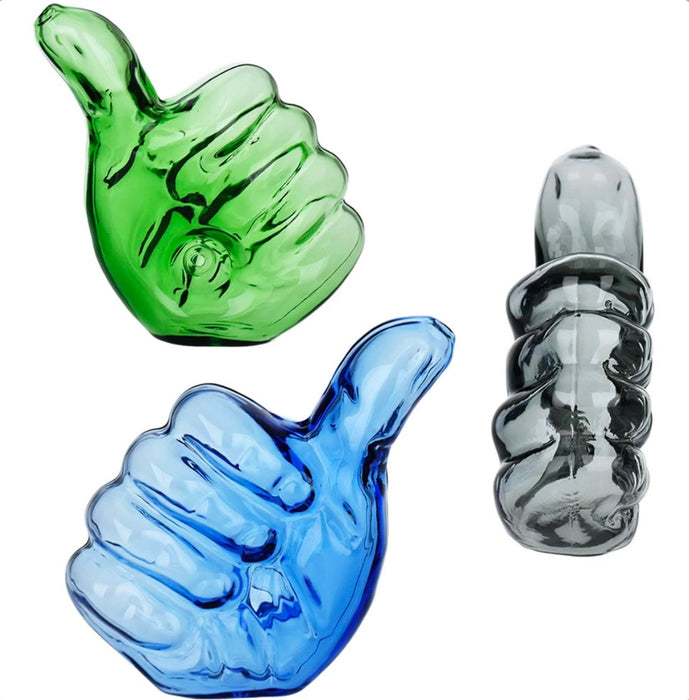 Thumbs Up Glass Hand Pipe | 4" | BLUE