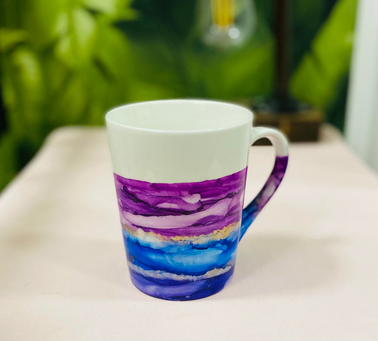Soleil Bris Ceramic Blue with Purple and Gold Hand Made Single Drinking Mug