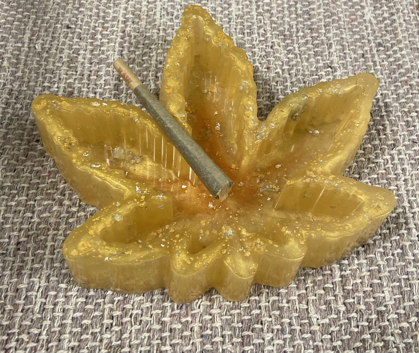 Soleil Bris Large Yellow with Gold Speckled Hand Made Resin PotLeaf Ashtray
