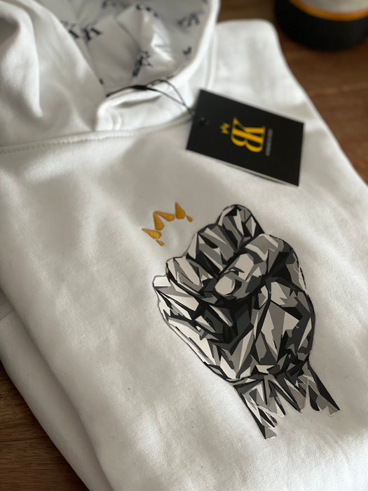 Bouli Kingdom WHITE Printed Hoodie SMALL with embroidered gold crown and satin lined hood